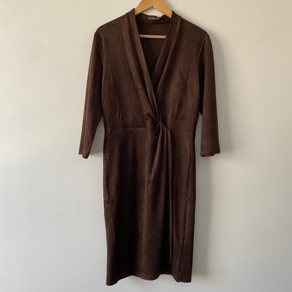 J. Mclaughlin Dark Brown Vegan Suede  Faux-Wrap Dress - Like New (Large)